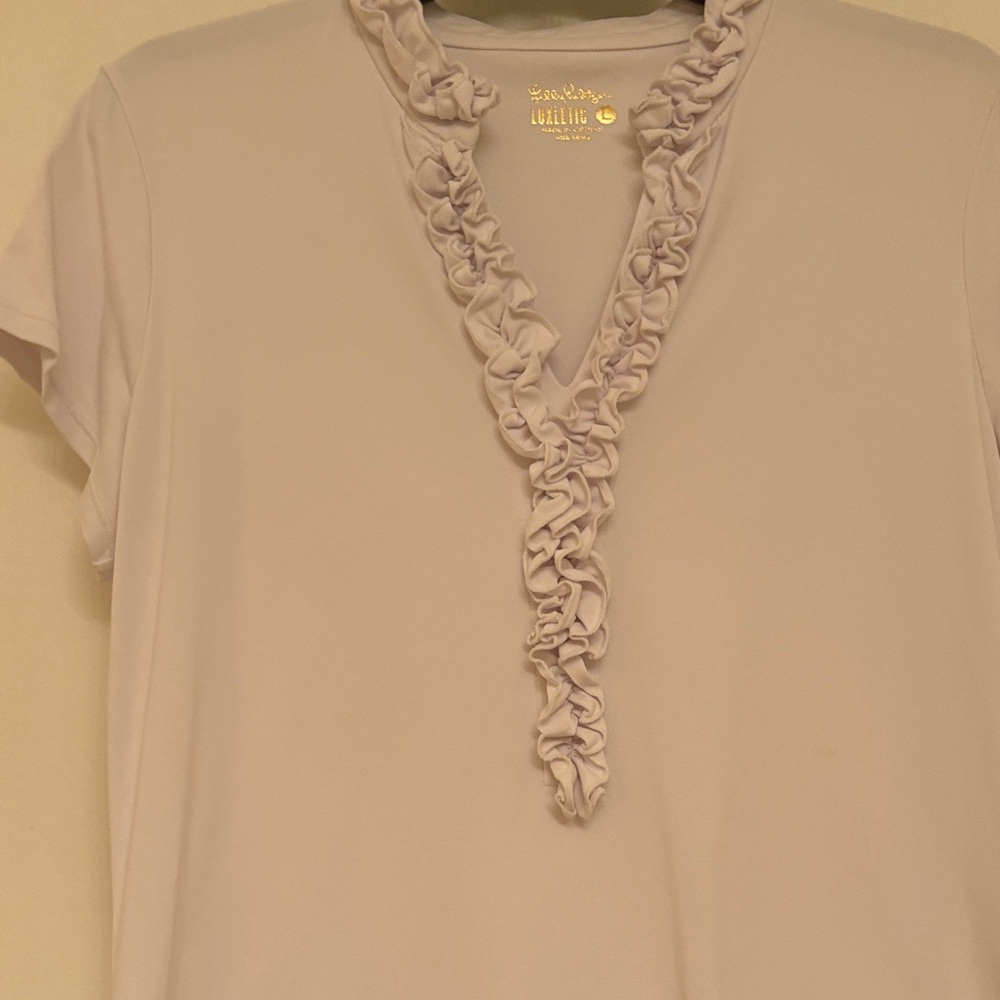 Lilly Pulitzer White Ruffle V-Neck Blouse